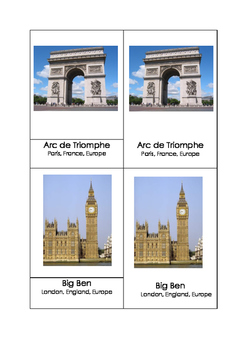Preview of Montessori 3 part cards - World Landmarks