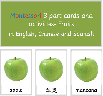 Preview of Montessori 3-part cards and activities - Fruits