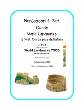 Preview of Montessori 4 Part Cards World Monuments - Continents with Definition Cards
