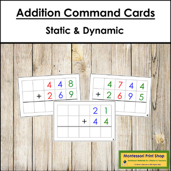 Preview of Addition Command Cards - Montessori Math Task Cards (Color-Coded)