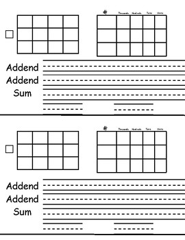 Preview of Montessori Addition Recording Sheet