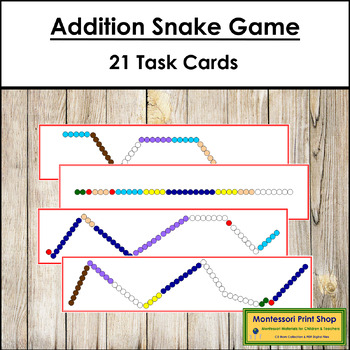 Preview of Montessori Addition Snake Game Task Cards (color borders)