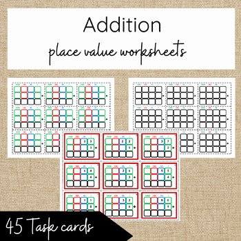 Preview of Montessori Addition - Task cards and colour coded worksheets for place value