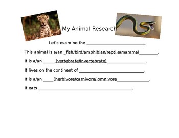 Preview of Montessori Animal Research Guide First Grade