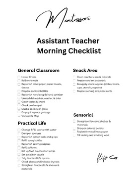 Montessori Assistant Teacher Morning Checklist by Montessori by Michelle