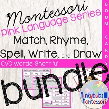 Preview of Montessori BOOM Pink Language CVC ALL Vowels Read Spell Write Draw BUNDLE