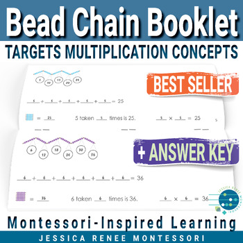Preview of Montessori Math Bead Chain Multiplication Worksheets, Skip Counting by 1s to 10s