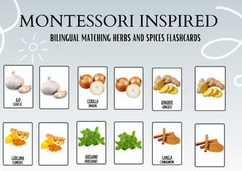 Preview of Montessori Bilingual matching game (Herbs and Spices) Spanish/English