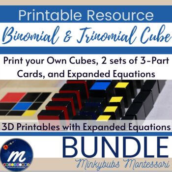 Preview of Montessori Binomial and Trinomial Printable Cubes and 3-Part Task Cards BUNDLE