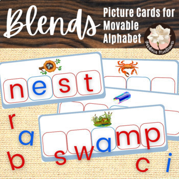 Preview of Montessori Blends Picture Cards Movable Alphabet Montessori Blue Series Phonics