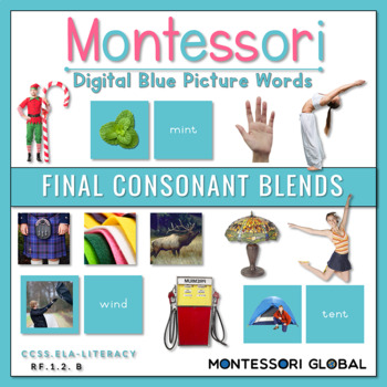 Preview of Montessori | Blue Picture Word Cards | Boom Cards™ | Final Consonant Blends