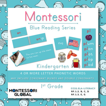 Preview of Montessori Blue Reading Series - Consonant Blends, Double Consonants, 4+ Letters