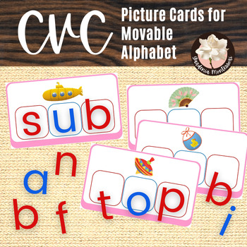 Preview of Montessori CVC Picture Cards Movable Alphabet Montessori Pink Series CVC Fluency