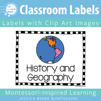 Preview of Montessori Classroom Area Labels with Clip Art for Free
