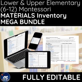 Preview of Montessori Classroom Materials Lower & Upper El Inventory Fully Editable