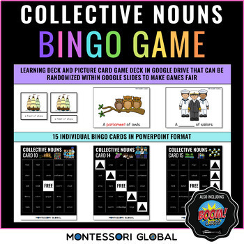 Preview of Montessori | Collective Noun Bingo | Google Slides and Boom Cards | 3 Part Cards