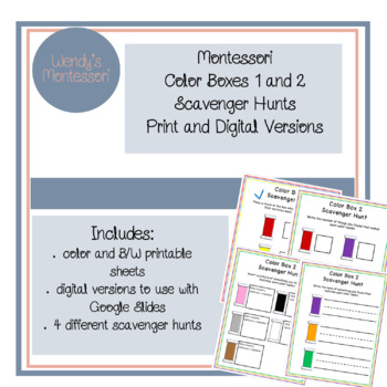 Preview of Montessori Color Boxes 1 and 2 Scavenger Hunts Printable and Digital Versions