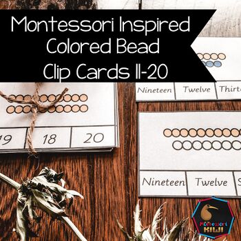 Preview of Montessori Colored Beads Teen number clip cards 11-20