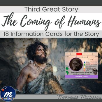 Preview of Montessori Coming of Humans Third Great Lesson Printable Info Cards Timeline