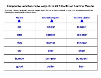 Preview of Montessori Comparatives and Superlatives Adjectives: Set 2