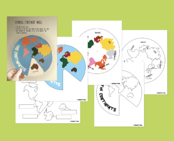 Preview of Montessori Continents Spanish, English / Color, Black & White / Wheel, Worksheet