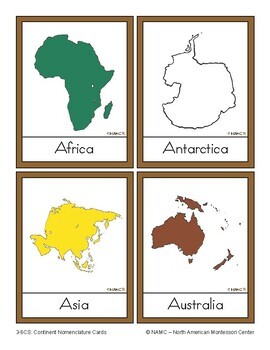 Preview of Montessori Continents - Three Part Cards