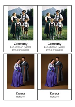 Preview of Montessori - Culture - Traditional Clothing Around The World - 3 Part Cards
