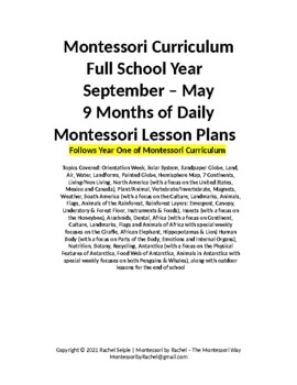 Preview of Montessori Curriculum Full School Year Lesson Plans September - May **Year One**
