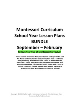 Preview of Montessori Curriculum School Year Lesson Plans BUNDLE September-February Year 2