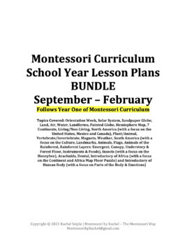 Preview of Montessori Curriculum School Year Lesson Plans BUNDLE September-February YEAR 1