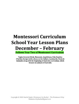 Preview of Montessori Curriculum School Year Lesson Plans December - February **Year Two**