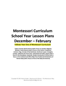 Preview of Montessori Curriculum School Year Lesson Plans December - February **Year One**