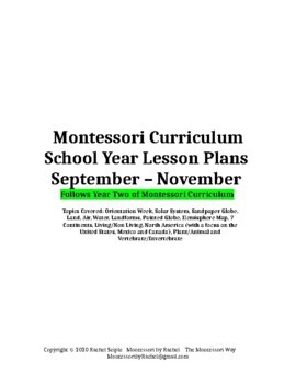 Preview of Montessori Curriculum School Year Lesson Plans September - November **Year Two**