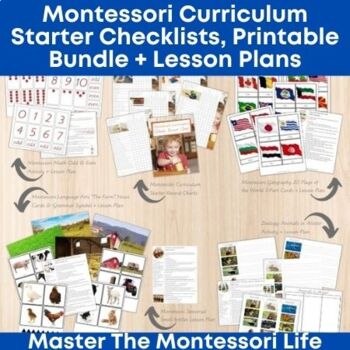 Preview of Montessori Curriculum Starter Subject Checklists, Printable Bundle + Lesson Plan