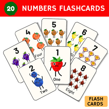 Preview of Montessori Cute Fruits Numbers  1 - 20 Flashcards