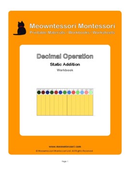 Preview of Montessori Decimal Addition (Static) Workbook