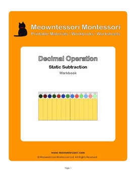 Preview of Montessori Decimal Operation (Static Subtraction) Workbook