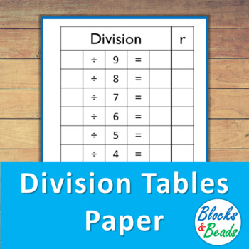 Preview of Montessori: Division Tables Paper