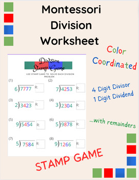 Preview of Montessori Division Worksheet with Remainders (Upper Elementary)  *FREEBIE