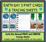 Montessori Earth Day 3 Part Cards and Tracing Sheets