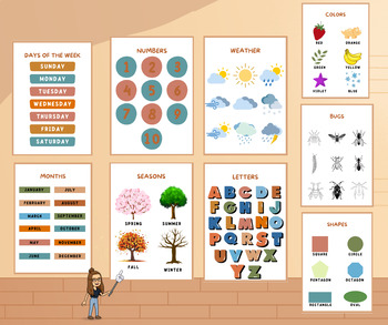 Preview of Montessori Educational Posters - More Sugar Font - Pastel Palette - 9 Posters