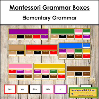 Preview of Montessori Elementary Grammar Boxes 2 - 9  Bundle (Color Borders)