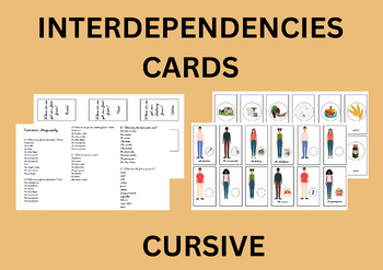 Preview of Montessori Elementary Interdependencies Cards - Cursive