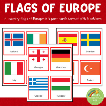 Preview of Montessori European Flags in 3 Part Cards and Blackline Masters
