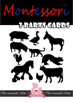 Preview of Montessori FARM ANIMALS 3 parts cards in arabic