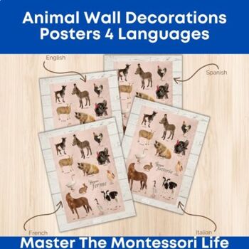 Preview of Montessori Farm Animals Wall Decoration Posters in 4 Languages