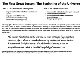 Preview of Montessori First Great Lesson: The Story of the Universe