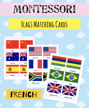 Preview of CULTURE Montessori - Flags Matching 3-Parts-Cards (FRENCH)
