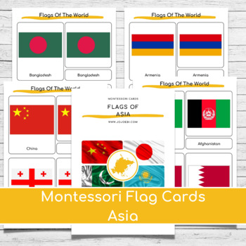 Preview of Montessori Flags Of Asia - 3 part cards and mini flags for maps