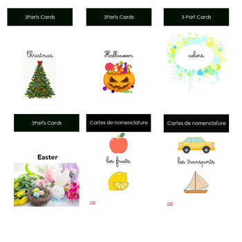 Preview of Montessori Flash cards in French & English, bundle